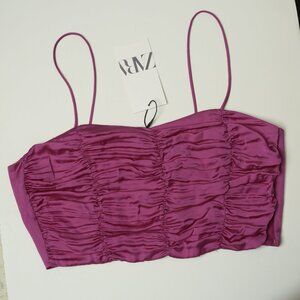 ZARA Silk Cropped Top Fuchsia Pink, Size S